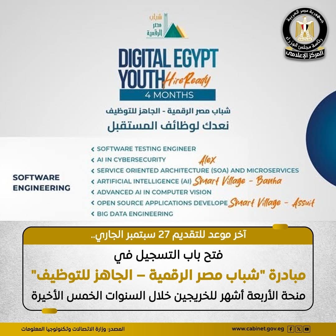 13 أكتوبر انطلاق مبادرة شباب مصر الرقمية 