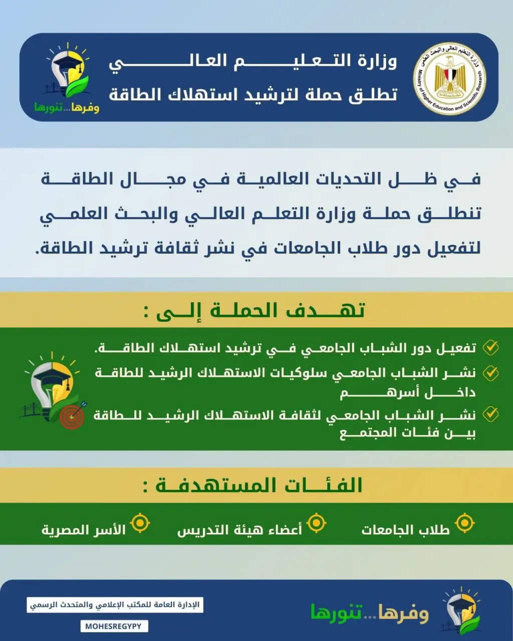 التعليم العالي تطلق حملة لترشيد استهلاك الطاقة 