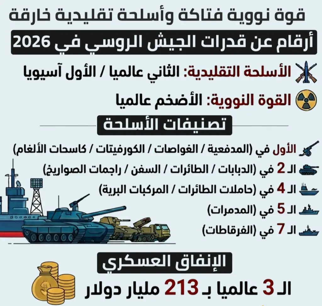 قوة نووية هائلة وترسانة أسلحةمتطورة: نظرة على قدرات الجيش الروسي في 2026
