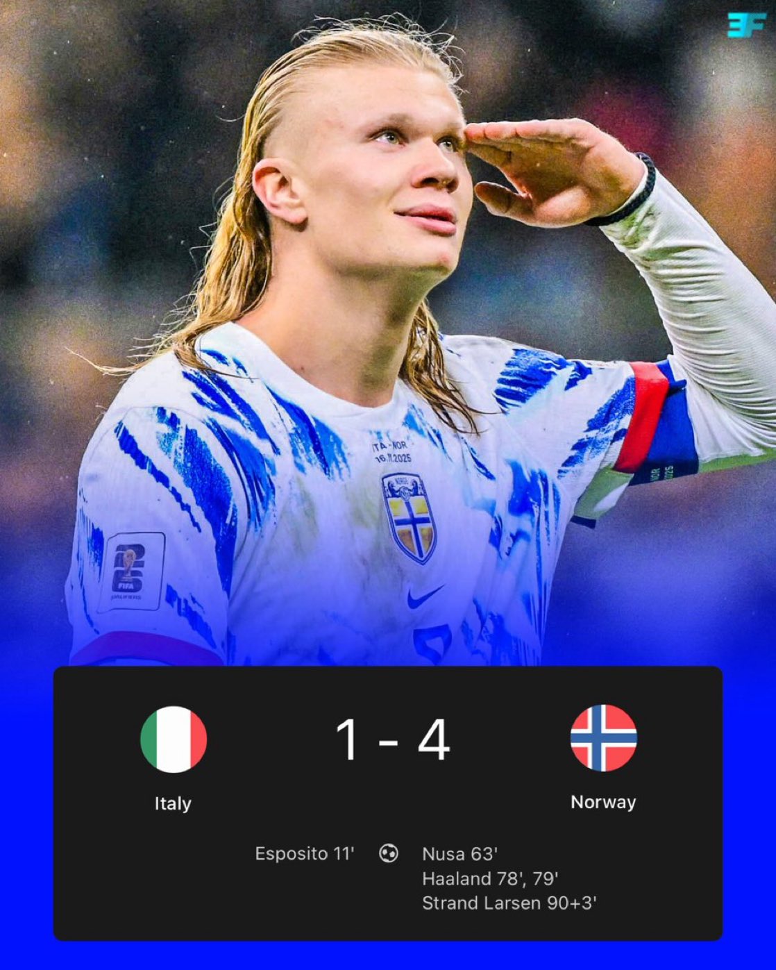 النرويج تسحق إيطاليا برباعية وتتأهل للمونديال من قلب أرض الطليان 
