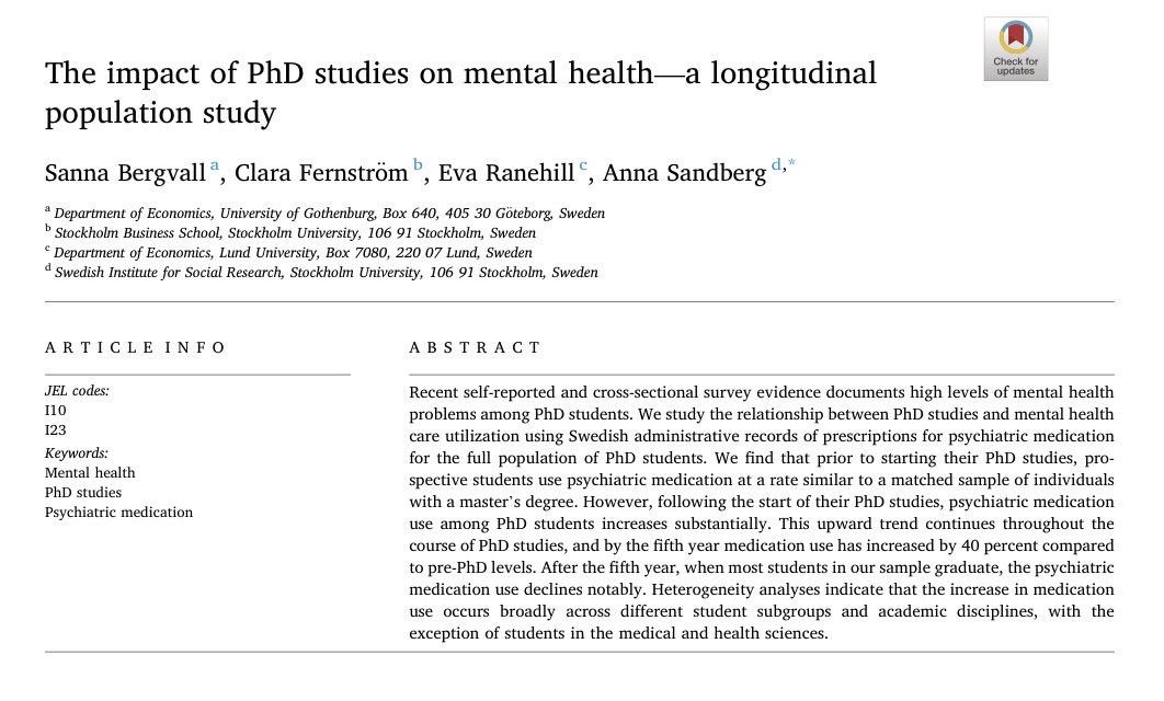 السويد : 40% من حاملي الدكتوراه لديهم مشاكل نفسية 